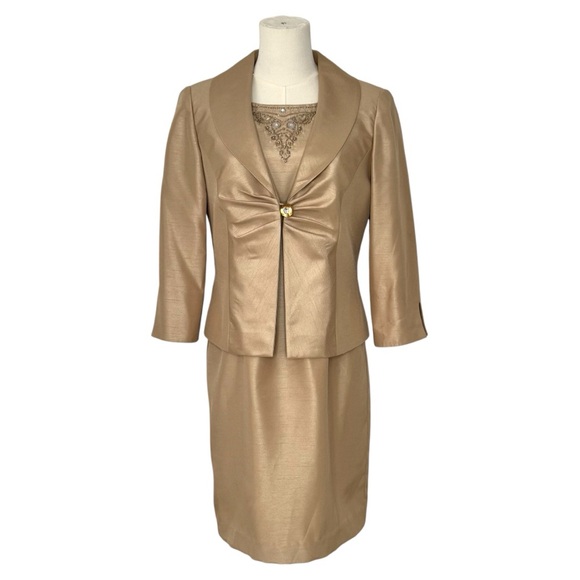 Jessica Howard Dresses & Skirts - Jessica Howard Evening Gold Sheath Dress And Jacket Petite Size 8
